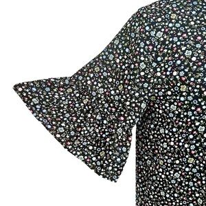 LOFT Black Floral Top with Bell Short Sleeves Size S LIKE NEW